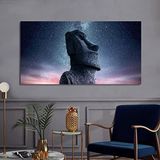BORDO SANAT 80x40cm Moai Heykeli Dekoratif Duvar Kanvas Tablo