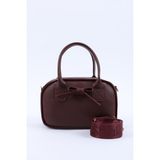 Bordo Shk217 Fiyonklu Suni Deri, Tek Bölmeli, Fermuarlı,Kolon Askılı, El, Kol Ve Omuz Çantası