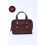 Bordo SHK224 Suni Deri Mini Boy Fermuarlı Tek Bölmeli Zincirli El. Kol ve Omuz Çantası