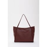 Bordo SHK90 Suni Deri Iç Bölmeli Fermuarlı El, Kol ve Omuz Shopper Çanta