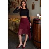 Bordo Şifon Asimetrik Kesim Midi Etek MG2777