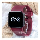 Bordo Silikon Kordonlu Çelik Kasa Unisex Model Dijital Saat St-303618