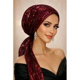 Bordo Simli Abiye Eşarp Bone