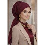 Bordo Simli Abiye Tokalı Bone / Hazır Duvak