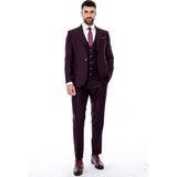 Bordo Sivri Yaka Slim Fit Yelekli Takım Elbise - 54
