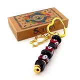 Bordo Siyah Cam Nazar Boncuklu Çanta Süsü Kedi Charm Anahtarlık KY050