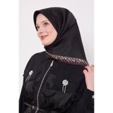 Bordo-Siyah Kenar Leopar Desen Twill İpek Eşarp