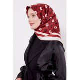 Bordo-Siyah Papatya Desen Twill İpek Eşarp