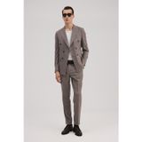 Bordo Slim Fit Ekoseli Kruvaze Takım Elbise