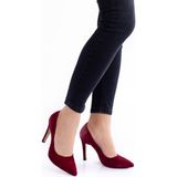 Bordo Süet Aynalı Stiletto Topuklu Kadın Klasik Ayakkabı 1501E