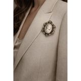Bordo Taşlı Vintage Cameo Kadın Figürlü Metal Broş