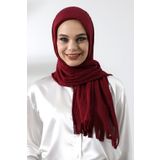 Bordo Tesettür Hazır Pratik Fitilli Pamuklu Şal