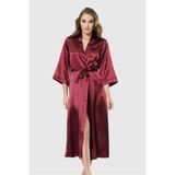 Bordo Uzun Saten Sabahlık - XL