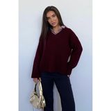 Bordo V Yaka Triko Kadın Kazak MG2501 - S