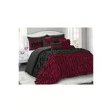 Bordo Ve Siyah Fırfırlı Nevresim Takımı Cotton Satin Sheets