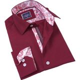 Bordo Yaka ve Manşet Içi Beyaz Şal Desen Detaylı Slim Fit Erkek Gömlek - 2XL