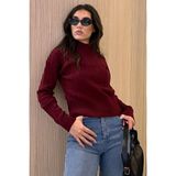 Bordo Yarım Balıkçı Yaka Örgülü Triko Kadın Kazak MG2257