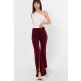 Bordo Yırtmaçlı Yarım İspanyol Krep Pantolon
