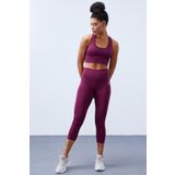 Bordo Yüksek Bel Toparlayıcı Çapraz Sırt Detaylı Slim Fit Kadın Tayt Takım - 95283 | L