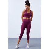 Bordo Yüksek Bel Toparlayıcı Çapraz Sırt Detaylı Slim Fit Kadın Tayt Takım - 95283