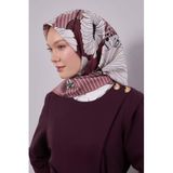Bordo Zambak Çiçek Desen Twill İpek Eşarp
