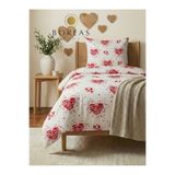 Boreas Home Love Pamuklu Lastikli Çarşaflı Tek Kişilik Nevresim Takımı Kırmızı