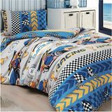 Boreas Home Macera Dolu Mavi Araba Desenli Tek Kişilik Nevresim Seti - 160 x 220 cm - Sarı - Lacivert