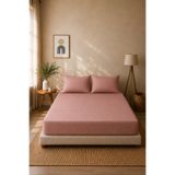 Boreas Home Natural Ranforce Çift Kişilik Lastikli Çarşaf ve Yastık Kılıfı Seti 180x200 cm Gül Kurusu