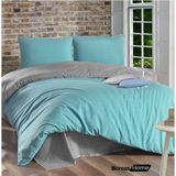 Boreas Home Premium Turkuaz Gri Pamuklu Çarşafı Lastikli Çift Kişilik Nevresim Takımı - 200 x 240 cm - Turkuaz - Gri