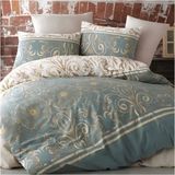 Boreas Home Saray Pamuklu Çarşafı Lastikli Çift Kişilik Nevresim Takımı Su Yeşili 200 x 220 cm Çiçek Desenli