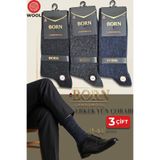 BORN Erkek Yün Çorap Lambswool Kuzu Yünü 3'lü Paket Kışlık Sıkmayan Lastik Karışık Renk 41-44