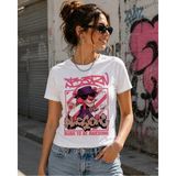 Born To Be Awesome Baskılı Beyaz Kadın Tişört – Graffiti Street Style Grafik Tasarım