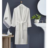 Bornoz - Nakışlı Havlu Seti Cora Erkek Krem L/Xl+45X85cm