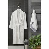 Bornoz - Nakışlı Havlu Seti Cora Erkek Krem S/M+45X85CM - S - M