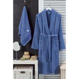 Bornoz - Nakışlı Havlu Seti Cora Indigo Mavi L/XL+45X85CM - L - XL