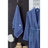 Bornoz - Nakışlı Havlu Seti Cora Indigo Mavi S/M+45X85CM - S - M
