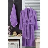Bornoz - Nakışlı Havlu Seti Cora Lavanta S/M+45X85CM - S - M