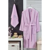 Bornoz - Nakışlı Havlu Seti Cora Leylak S/M+45X85CM - S - M