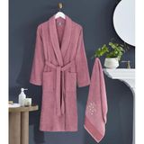 Bornoz - Nakışlı Havlu Seti Cora Mürdüm L/Xl+45X85cm