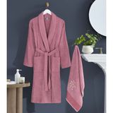 Bornoz - Nakışlı Havlu Seti Cora Mürdüm S/M+45X85cm