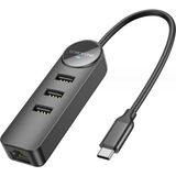 Borofone Dh6 4'ü 1 Arada Type-C Hub - 3 Port USB 2.0 + 100MBPS Ethernet Adaptör - 0 - Siyah