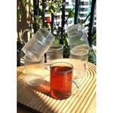 Borosılıkat Cam Bardak Çizgili Kulplu Çay Kahve Bardağı Isıya Dayanıklı KUPA-200 ml