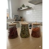 Borosilikat Cam Kristal Figürlü Şık Çizgili chef Prime cam Kavanoz mutfak Seti 3 adet 750 ml - Şeffaf - 3 Adet