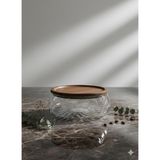 Borosilikat Cam Lüks Akasya Kapaklı Cam Kase - Sunumluk-Salata Kasesi Dalgalı 18 cm - 0 - 19 L
