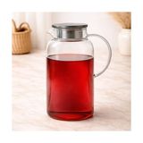 Borosilikat Cam Sürahi, 1.8 L, Ergonomik Kulp, Şeffaf, Servis Sürahisi, Detoks Sürahi - 1BW-Beyaz - --