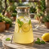 Borosilikat Cam Sürahi 1.9 Litre - Isıya Dayanıklı, Gold Renk Luster Boyalı ve Paslanmaz Çelik - 0 - 3 lt