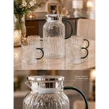 Borosilikat Cam Sürahi ve 4 Adet Kulplu Bardak Takımı 1800 ml Metal Kapaklı Isıya Dayanıklı