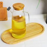 Borosilikat Cam Yağdanlık 1000 ml Bambu Kapaklı Yağ Sürahisi, Yağ ve Sirke Kabı