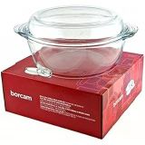 Borosilikat Yuvarlak Kapaklı Tencere, 2100 Cc Isıya Dayanıklı Cam Fırın Kabı, 246X216 Mm