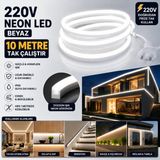 Borsan 10 Metre 6500K Beyaz Neon LED 220V Tak Çalıştır IP65 Ultra Parlak Esnek Hortum LED Iç Dış Mekan Dekoratif Aydınlatma - 6500K - Beyaz Işık